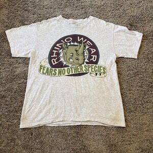 Vintage 90s Hanes Rhino Wear Gray Mens M Fear No Other Species T-Shirt Retro